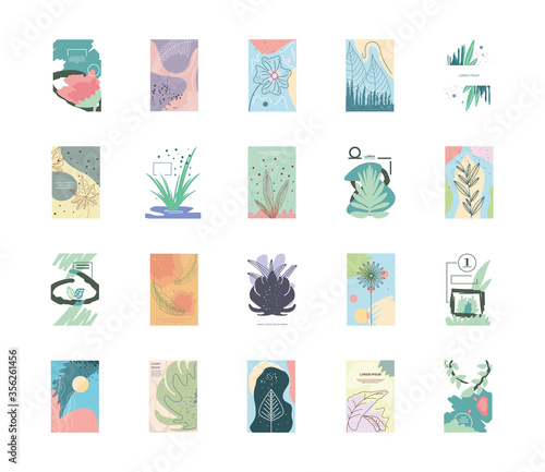 set of abstract plants banners