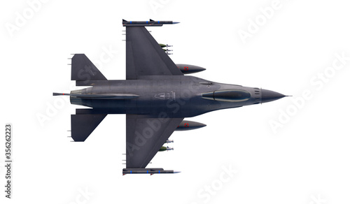 F -16 , american military fighter plane.Jet plane. Fly in clouds. 3d rendering photo