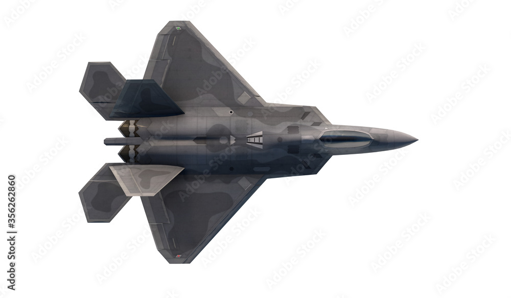 F -22 raptor , american military fighter plane.Jet plane. isolate white. 3d rendering F -22 raptor , american military fighter plane.Jet plane. isolate white. 3d rendering