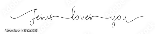 Jesus loves you. Christian, bible, religious phrase, quot. Lettering typography poster, banner vector design. Hand drawn modern vector brush calligraphy text - Jesus loves you.