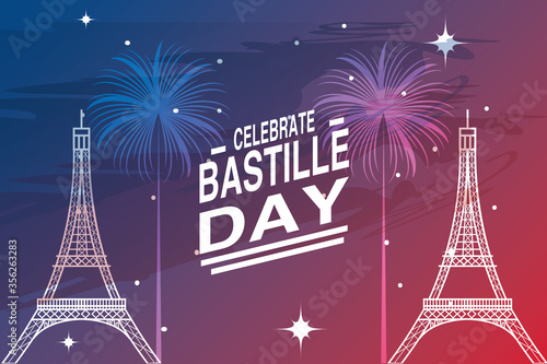 banner or poster for the French national day, label celebrate bastille day