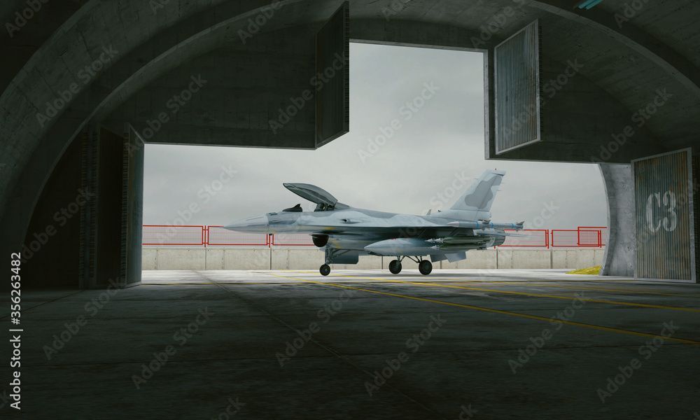 F 16 , american military fighter plane. 3d render - obrazy, fototapety, plakaty 