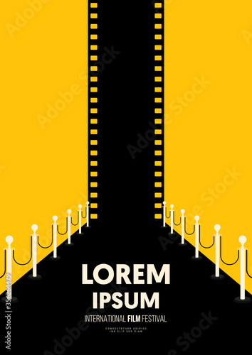Movie and film poster design template background with filmstrip and luxury pathway