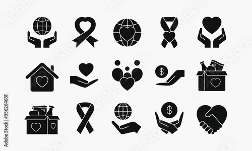 Charity and Donation icons set isolated on white background. Vector illustration