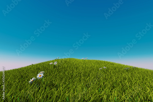 Soccer ball on a grassy hill. 3d render