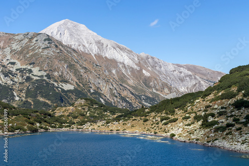 Panoramica of Banderitsa Fish lake  Pirin Mountain  Bulgaria