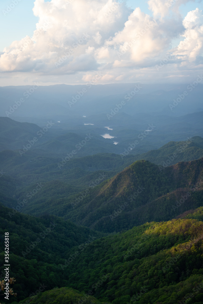View of Fontana Lake from Wesser Bald Fire Tower in the Nantahala National Forest in Western North Carolina