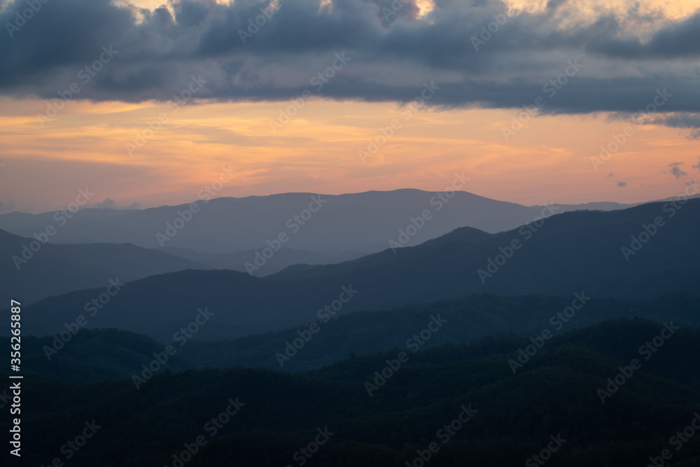 Mountain Ridges in the Nantahala National Forest in Western North Carolina at Sunset