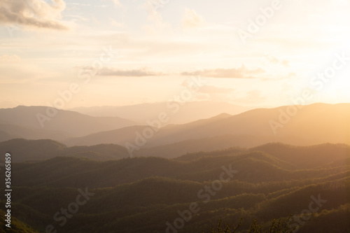 Fototapeta Naklejka Na Ścianę i Meble -  Mountain Ridges in the Nantahala National Forest in Western North Carolina at Sunset