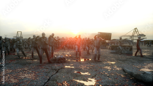 Tableau sur toile horror zombie crowd walking