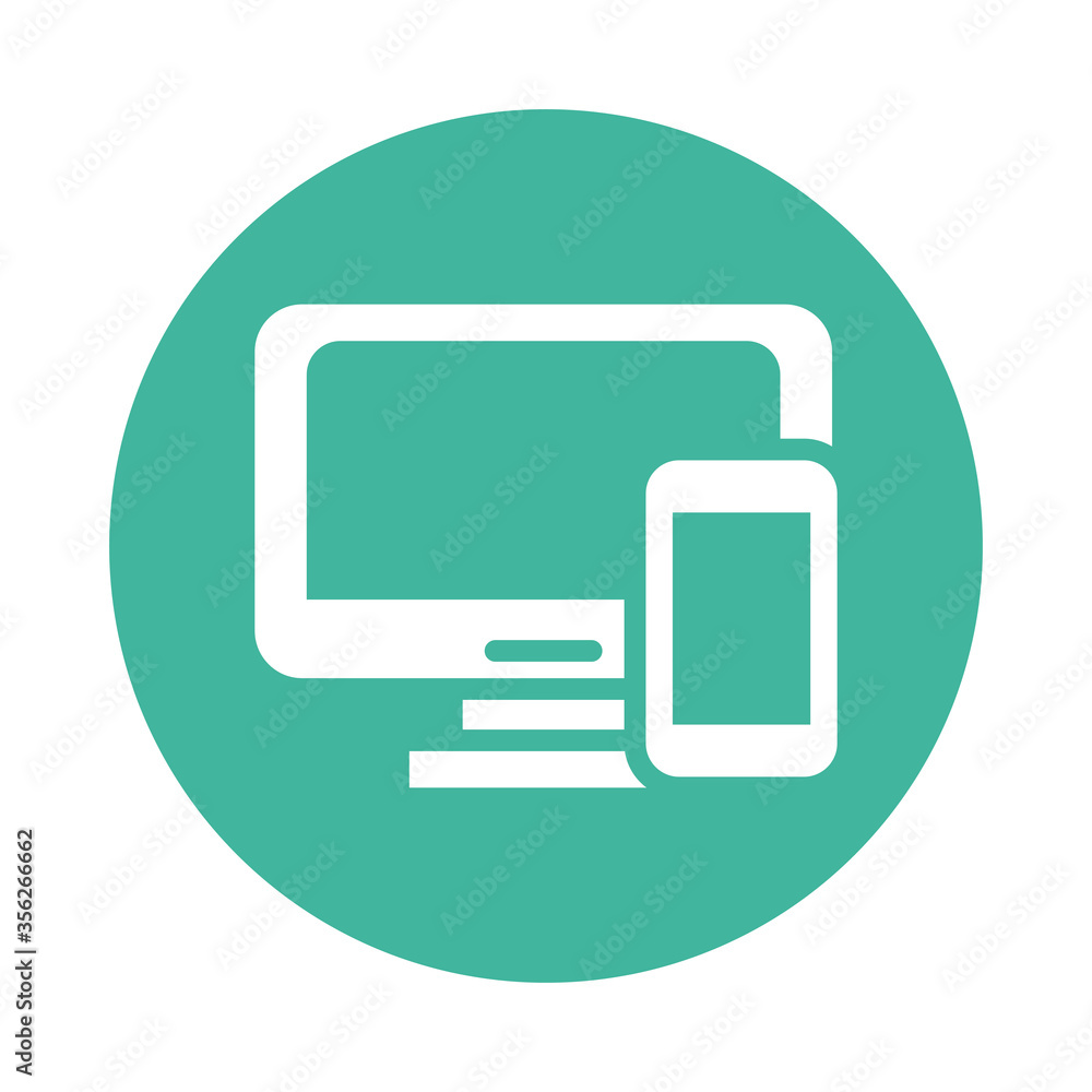 desktop with smartphone block style icon desktop with smartphone block style icon