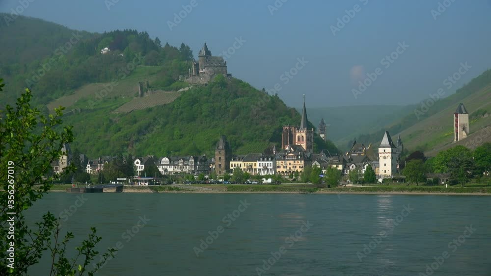 WS Landscape with castle and town over river at Rhine Valley / Bacharach, Rhineland-Palatinate, Germany WS Landscape with castle and town over river at Rhine Valley / Bacharach, Rhineland-Palatinate, Germany