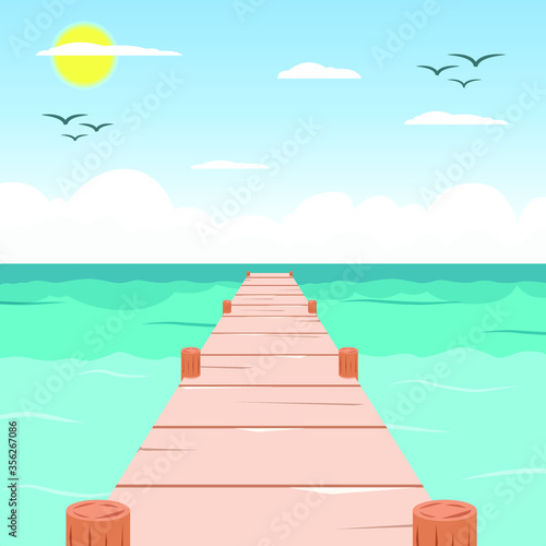 flat vector illustration of a pier by the beach. dock cartoon illustration