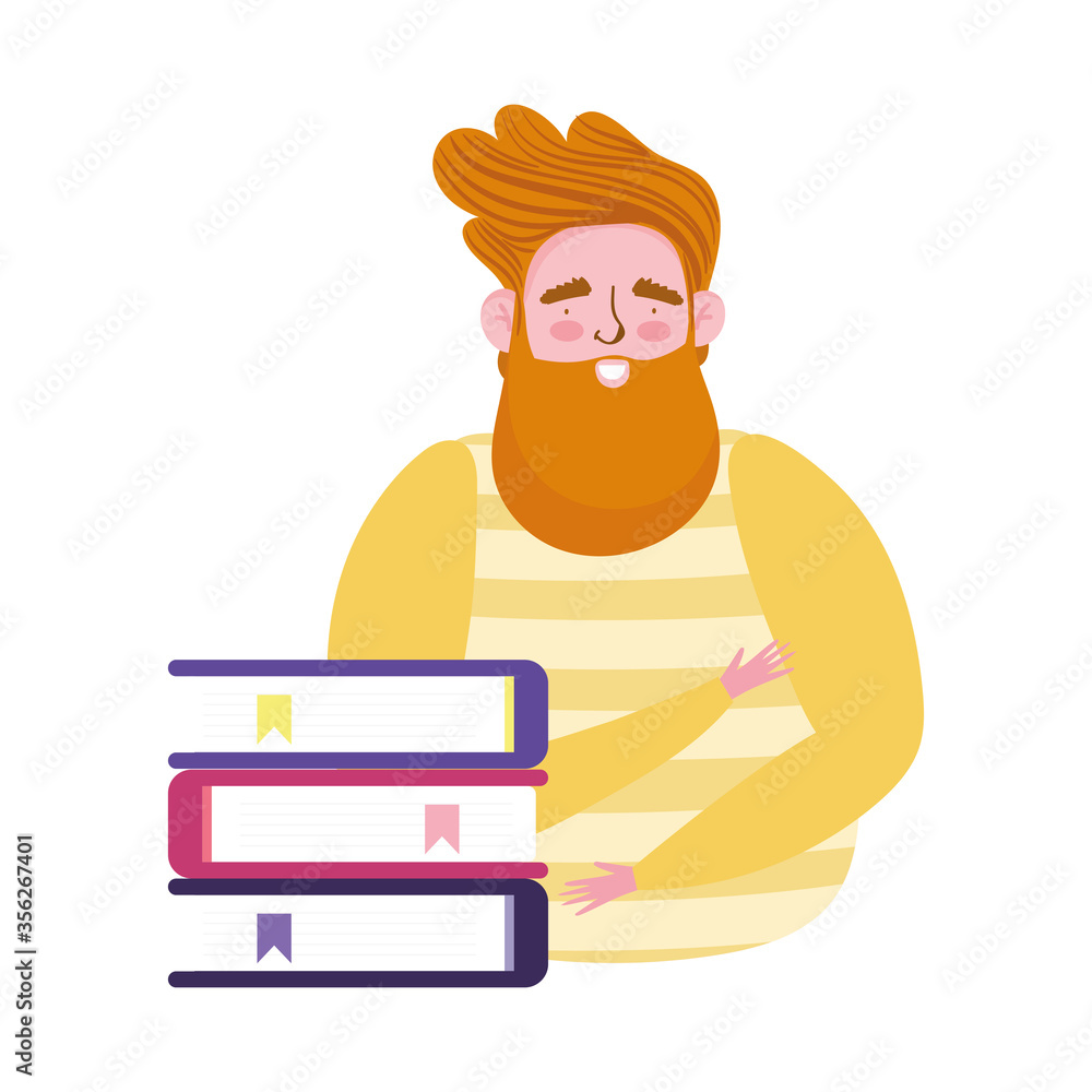 online education male teacher character with stack of books