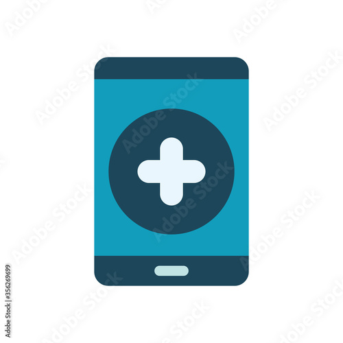 smartphone with medical app icon, flat style