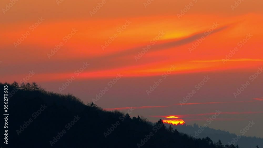 WS Sunrise over mountains / Saarburg, Saar Valley, Rhineland-Palatinate, Germany WS Sunrise over mountains / Saarburg, Saar Valley, Rhineland-Palatinate, Germany