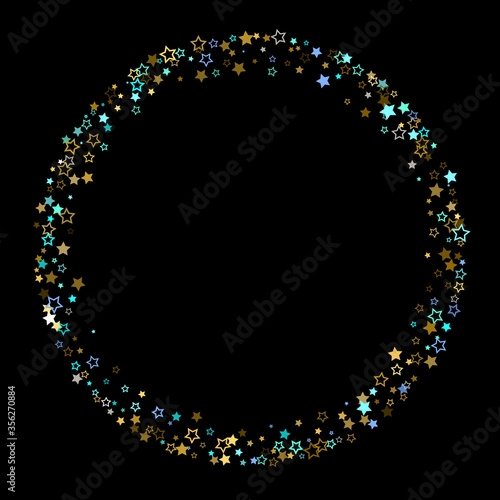 Gold, Blue stars, sprocket, shiny confetti. 