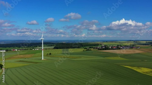 AERIAL WS Wind turbines and fields in Windpark / Saargau, Kirf, Rhineland-Palatinate, Germany photo