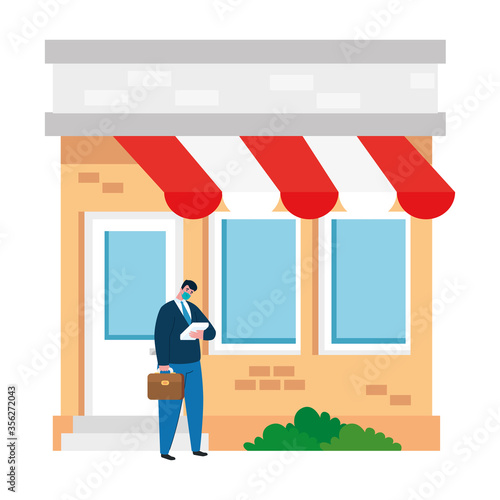 businessman with mask and coin design of bankruptcy and covid 19 virus theme Vector illustration