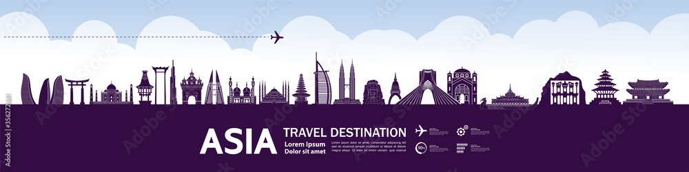 Asia travel destination grand vector illustration. 