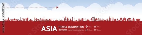 Asia travel destination grand vector illustration. 