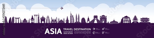 Asia travel destination grand vector illustration. 