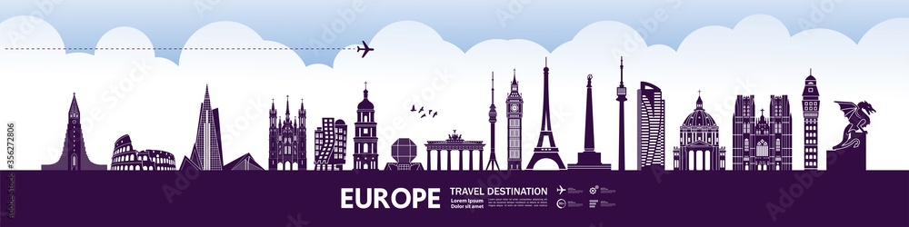 Europe travel destination grand vector illustration. 