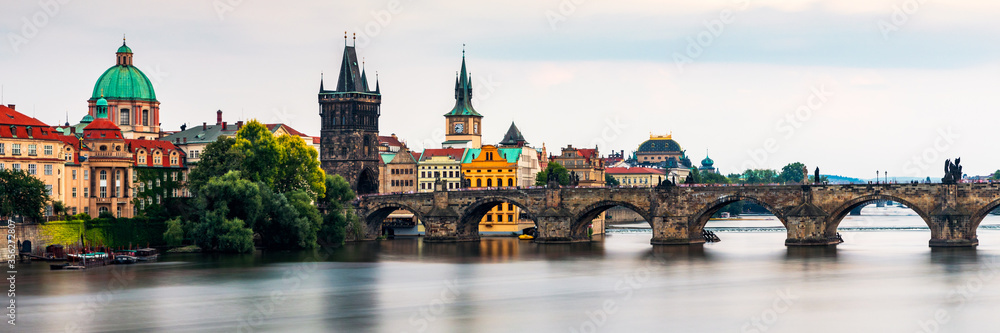 Obraz premium Charles Bridge, Old Town and Old Town Tower of Charles Bridge, Prague, Czech Republic. Prague old town and iconic Charles bridge, Czech Republic. Charles Bridge (Karluv Most) and Old Town Tower.