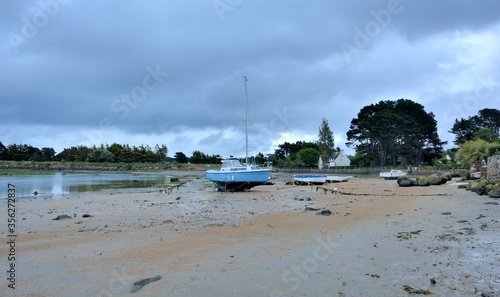 Beautiful seascape of the pink granite coast in brittany France photo