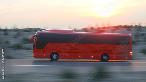 Canvas Print touristic red bus on highway