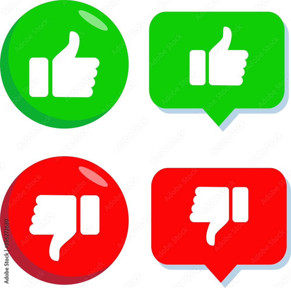 Thumb up and down red and green icons. Vector illustration. I like and dislike round buttons in flat design. Thumb up and down red and green icons. Vector illustration. I like and dislike round buttons in flat design.