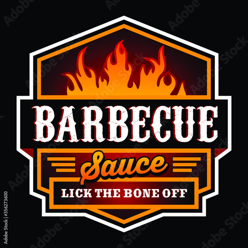 Fiery Hot Barbecue Sauce Logo Label Design Vector