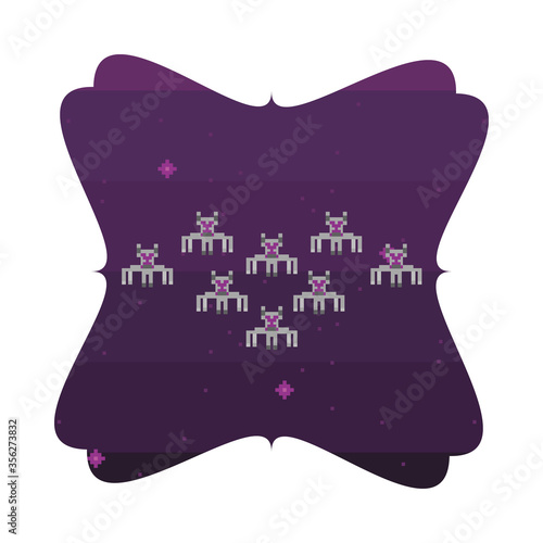 space ships flying 8 bits pixelated icon