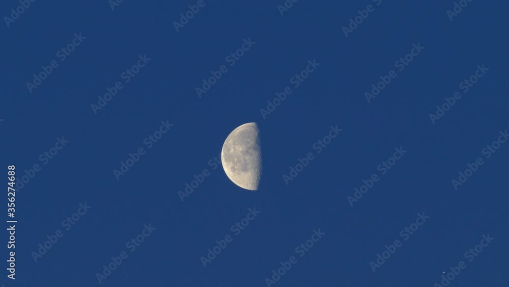 WS Half moon on dark blue sky / Saarburg, Saar Valley, Rhineland-Palatinate, Germany WS Half moon on dark blue sky / Saarburg, Saar Valley, Rhineland-Palatinate, Germany