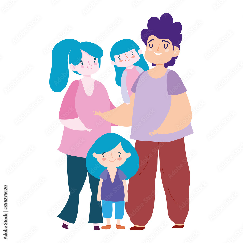 mother father and daughters cartoon character, family day mother father and daughters cartoon character, family day