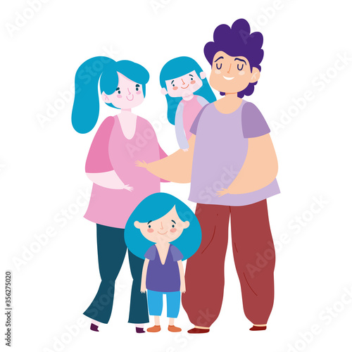 mother father and daughters cartoon character, family day
