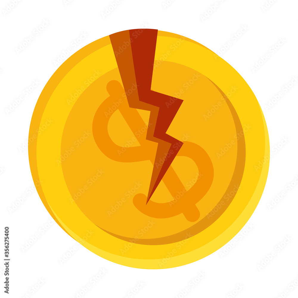 broken dollar coin design of bankruptcy and covid 19 virus theme Vector illustration broken dollar coin design of bankruptcy and covid 19 virus theme Vector illustration