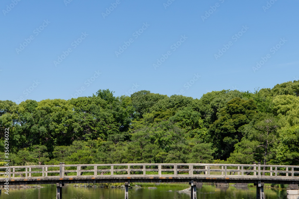 日本庭園の木造の橋