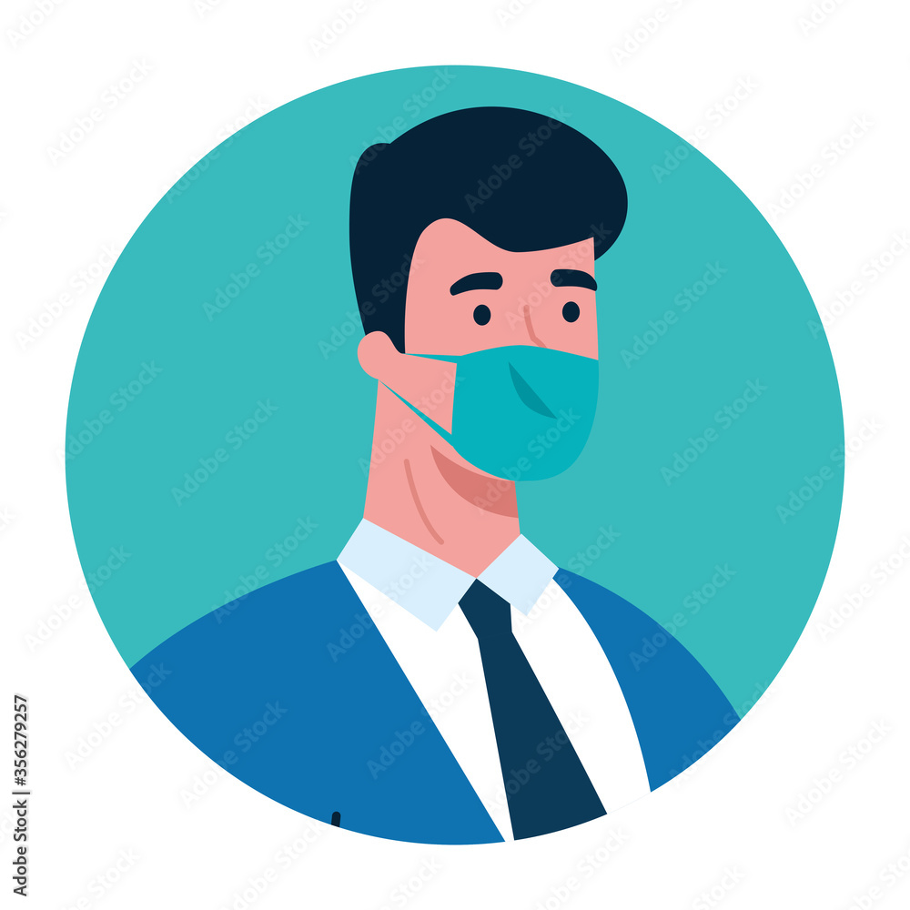 businessman with mask and nectkie design of medical care and covid 19 virus theme Vector illustration businessman with mask and nectkie design of medical care and covid 19 virus theme Vector illustration