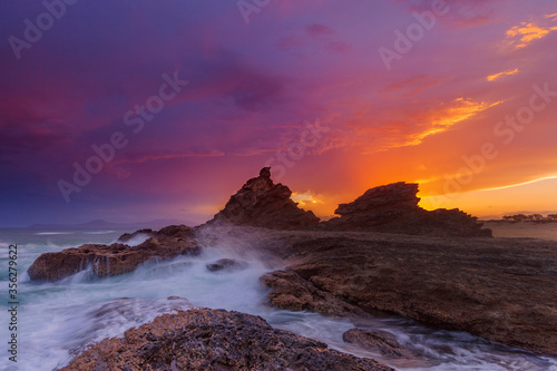 Beautiful vivid coloured sunset , over Wellington Rock. Nambucca Heads ,Mid North Coast of N.S.W. Australia.