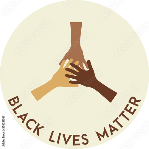  stop racism icon. Motivational poster against racism and discrimination. Many hands of different races together  Vector Illustration