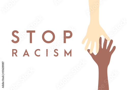  stop racism icon. Motivational poster against racism and discrimination. two hands of different races together  Vector Illustration