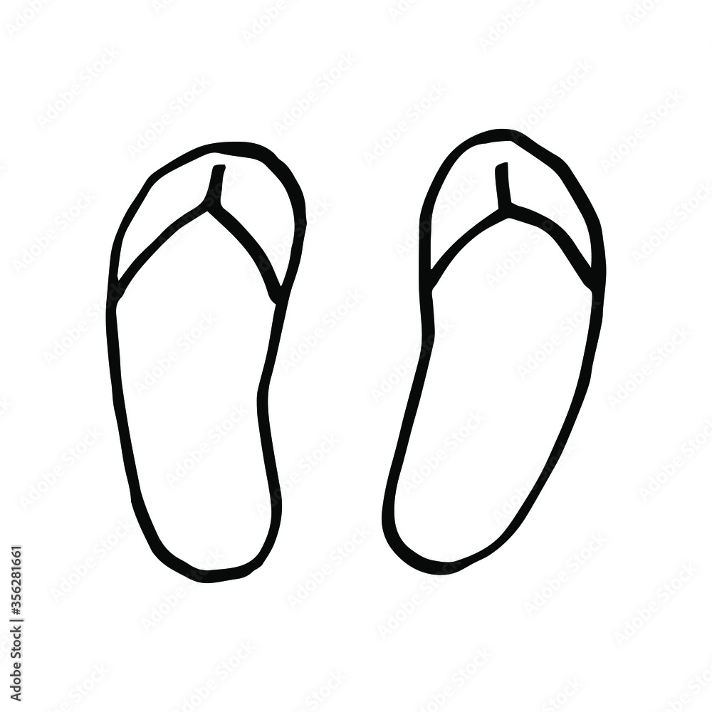 hand-drawing women's beach slippers, summer, vector, doodle hand-drawing women's beach slippers, summer, vector, doodle