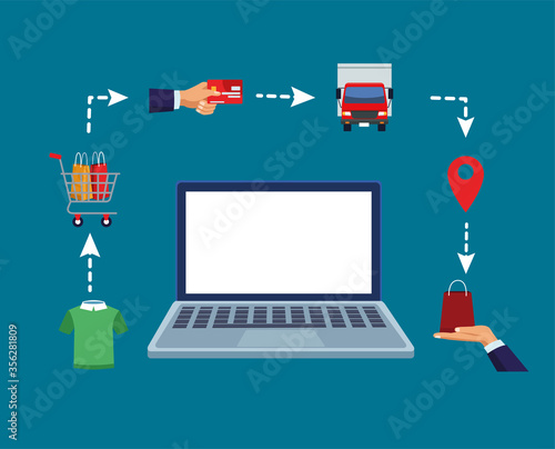 delivery service online with laptop