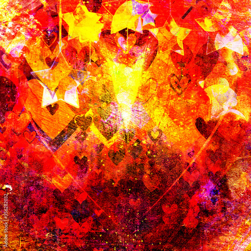 grunge background with hearts and stars