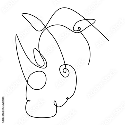 Two-horned rhinoceros rhino isolated on white background. Continuous single line drawing art vector illustration