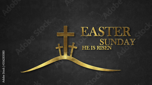 Easter banner with bible word in gold style on dark background.