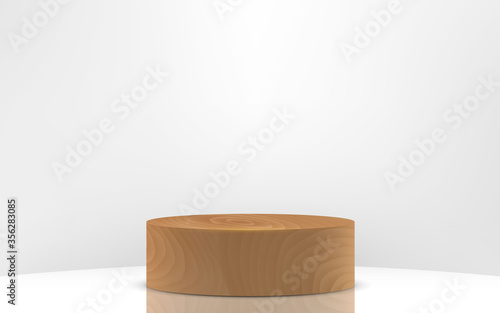 wooden cylinder in the white studio room