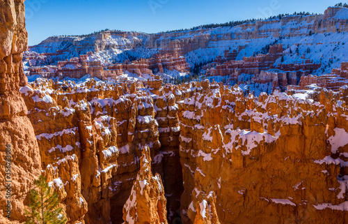 View of Hoodoos in Bryce Canyon National Park in winter