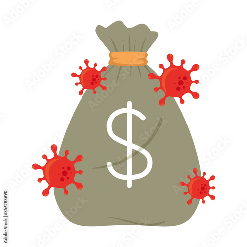 money bag with virus design of bankruptcy and covid 19 virus theme Vector illustration